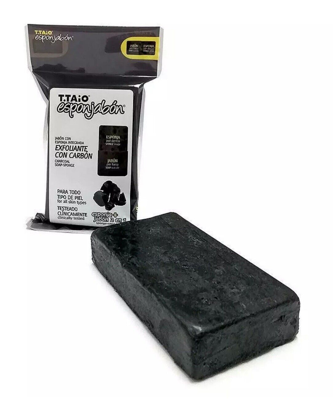 1 X T.Taio Esponjabon Soap Exfoliante Carbon Charcoal Sponge Bar Dark Spot 4oz