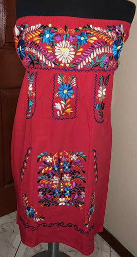 Campesino Red Strapless Womens Dress OSFA Multi Color Flower Embroidery New