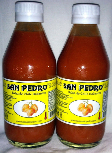 2 X SAN PEDRO Hot Sauce Red Habanero Peppers From Mexico 8.5oz 2 Glass Bottles